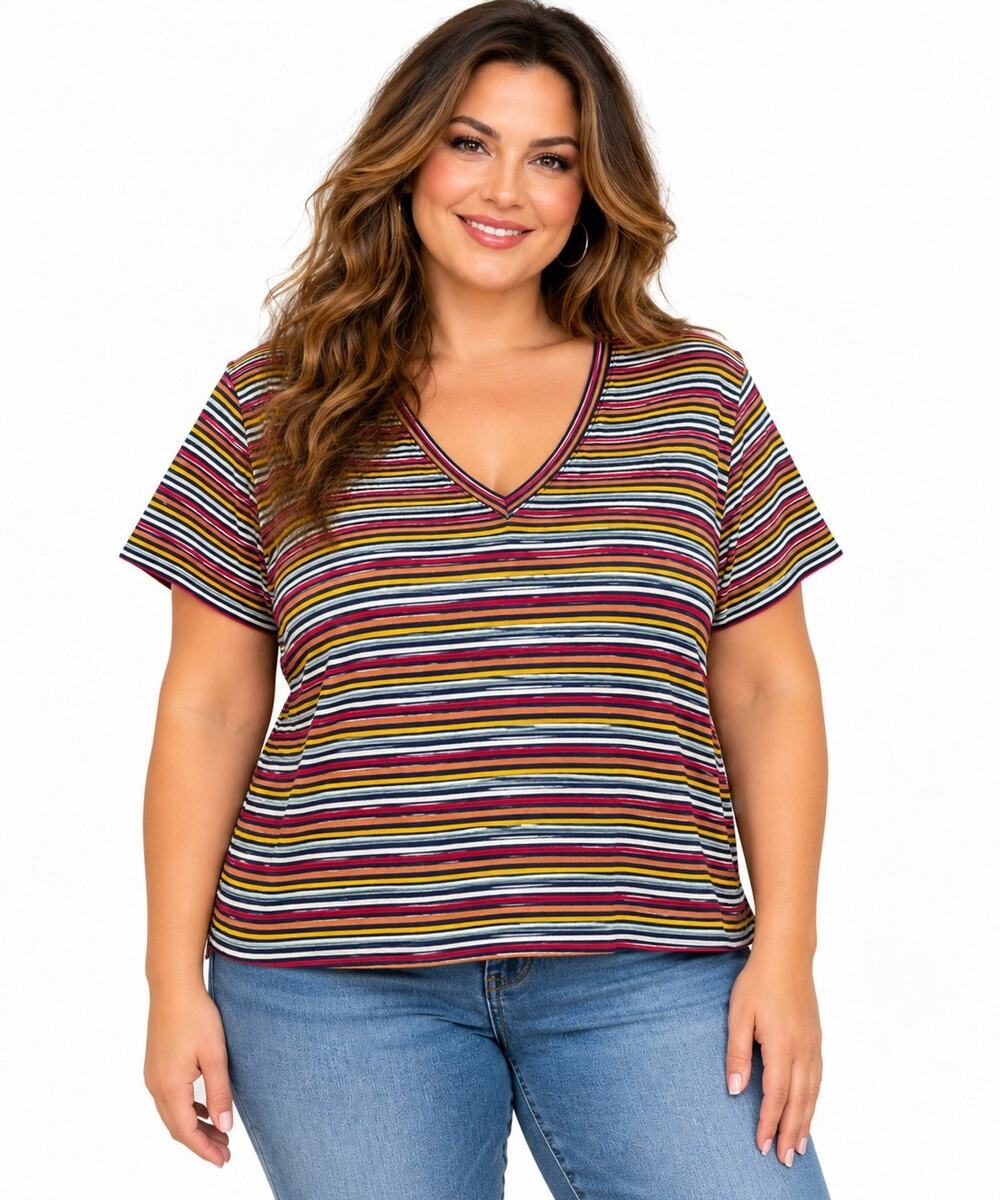 Madewell Women’s 3X Moon Rainbow Stripe V Neck T Shirt Multicolor NWT